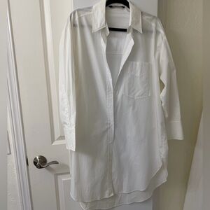 Zara White Casual Button Down Shirt Dress/Cover Up
